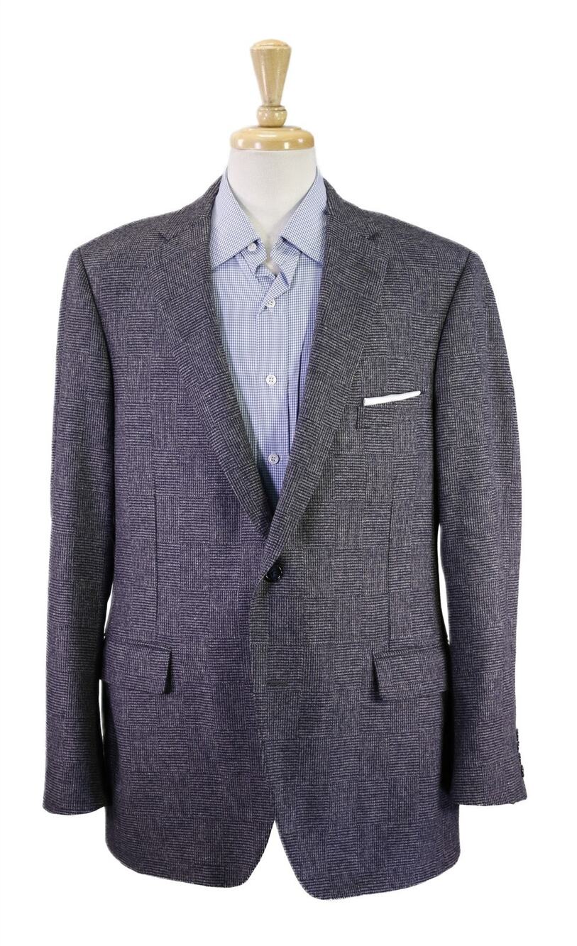 Paul Stuart Current Gray Navy Basket Weave Scottish Lambswool Blazer Jacket 44L